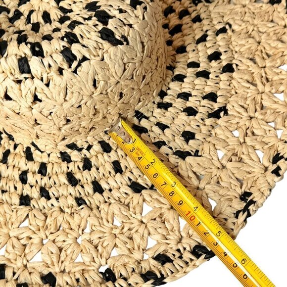 NWT Magid Hats Black & Neutral Straw Crochet Wide Brim Sun Summer Floppy Hat - Picture 6 of 12